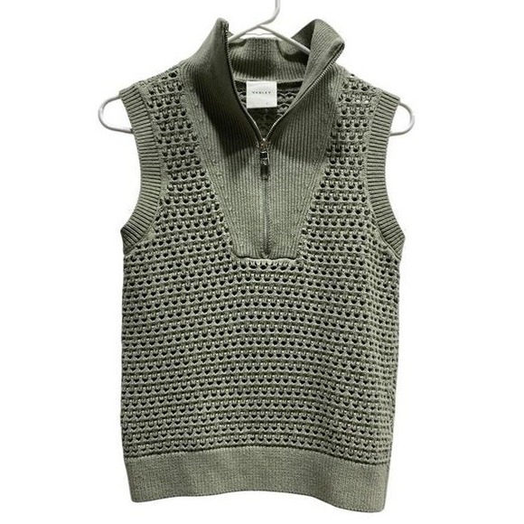 Varley Half Zip Tank Sage Green Open Knit Cotton Vest VAR01989 Small - Picture 2 of 9